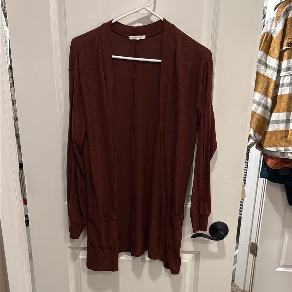 Women's Maroon Open Front Cardigan